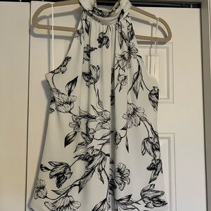 Floral Halter Neck Top - Black and White